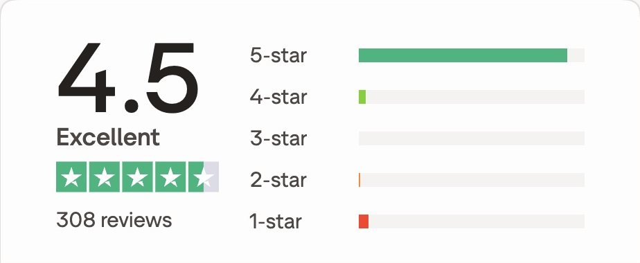 Genuine Trustpilot profile rated 4.5 Excellent, with green stars and 308 reviews. A different business from the Before example.